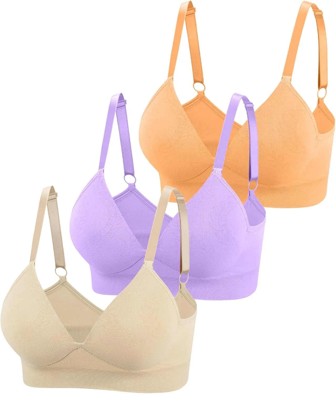 Eleplus 3 Pieces Deep V Wireless Bras for Women Seamless Comfy Bralettes Lightly Lined Multicolors Pack