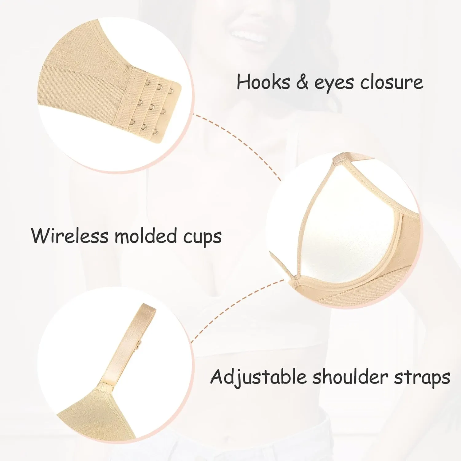 Eleplus 3 Pieces Deep V Wireless Bras for Women Seamless Comfy Bralettes Lightly Lined Multicolors Pack