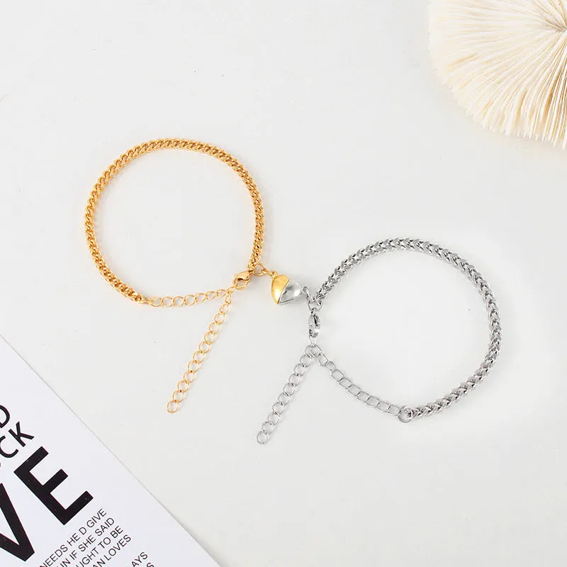Engraved Magnetic Hearts His Hers Bracelets Set