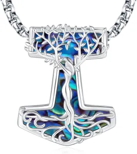 Eusense Viking Jewelry for Men Women Sterling Silver 925 Mjolnir Thors Hammer Pendant Celtic Cross Necklace Wolf Odin Raven Freya Goddess Norse Pagan Compass Vegvisir Yggdrasil Nordic Viking Necklaces Gifts