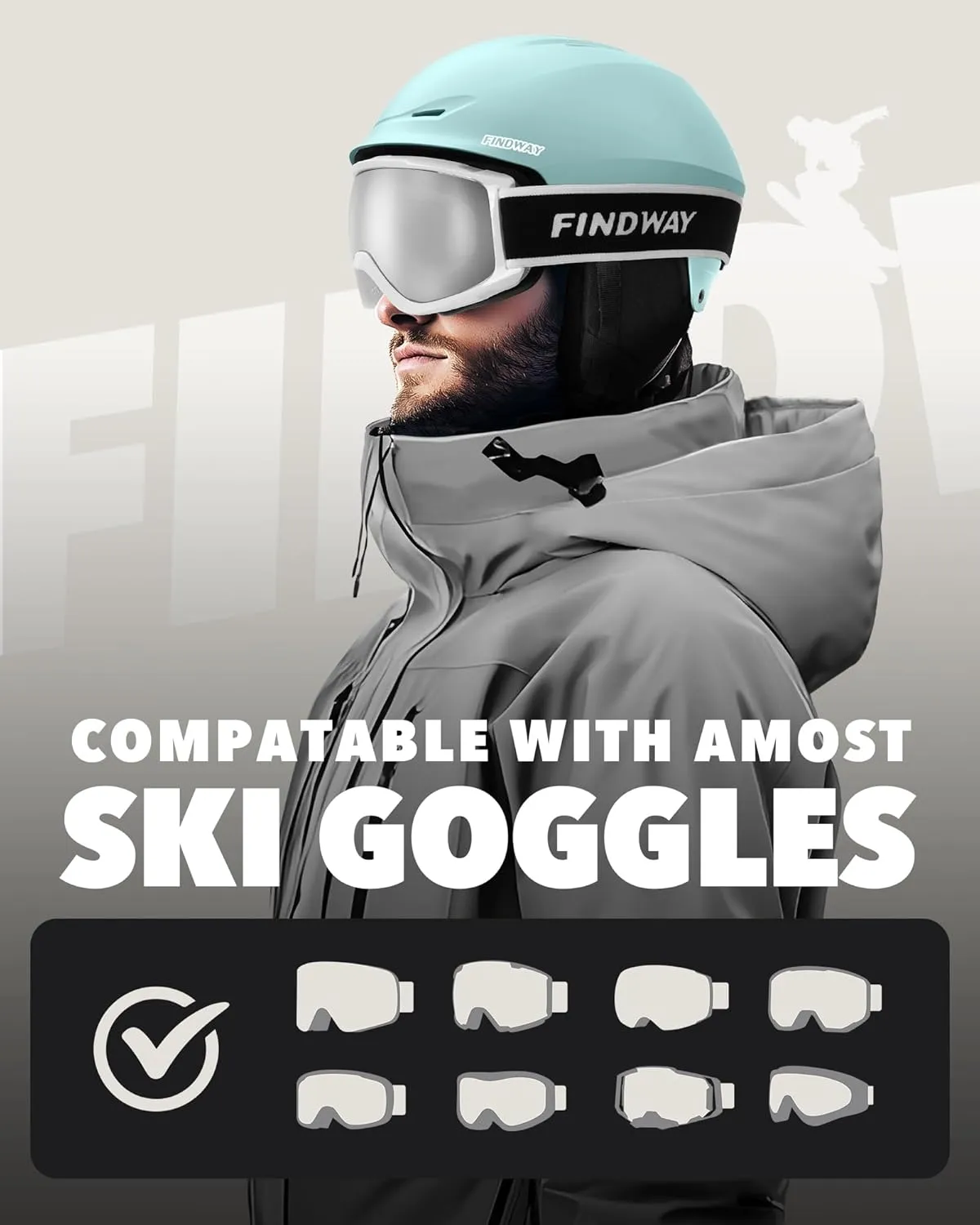 Findway Ski Helmet [Upgrade] Snowboard Helmet for Adults,[Goggles Friendly] Durable ABS Shell, Protective EPS Foam & Adjustable Dial, Snow Sport Helmet for Men, Women & Youth