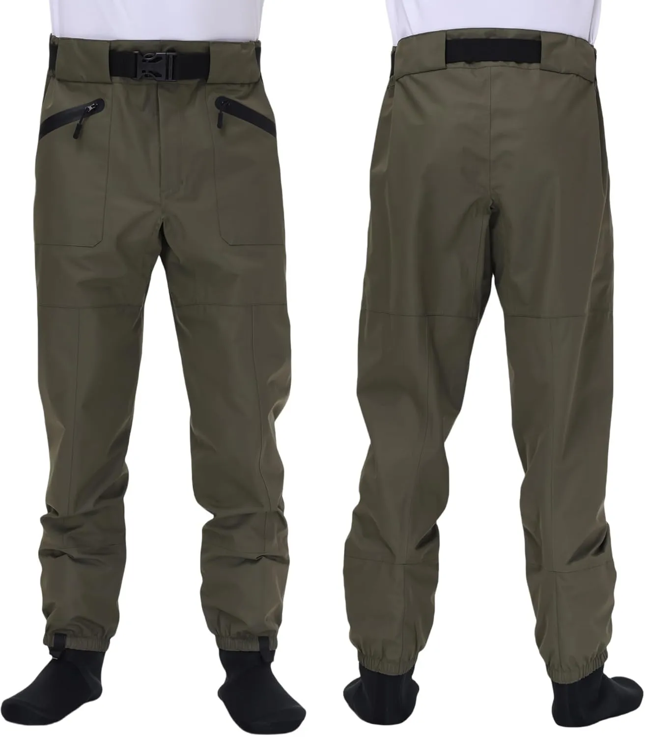 Fishing Waders for Men and Women,Wading Pants with Neoprene Stocking Foot,Fishing Waist Waders Pants with Pockets