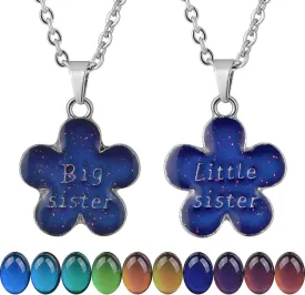 FM FM42 Temperature Sensing Color Changing Big Little Sister Flower Pendant Necklace Set, Pack of 2