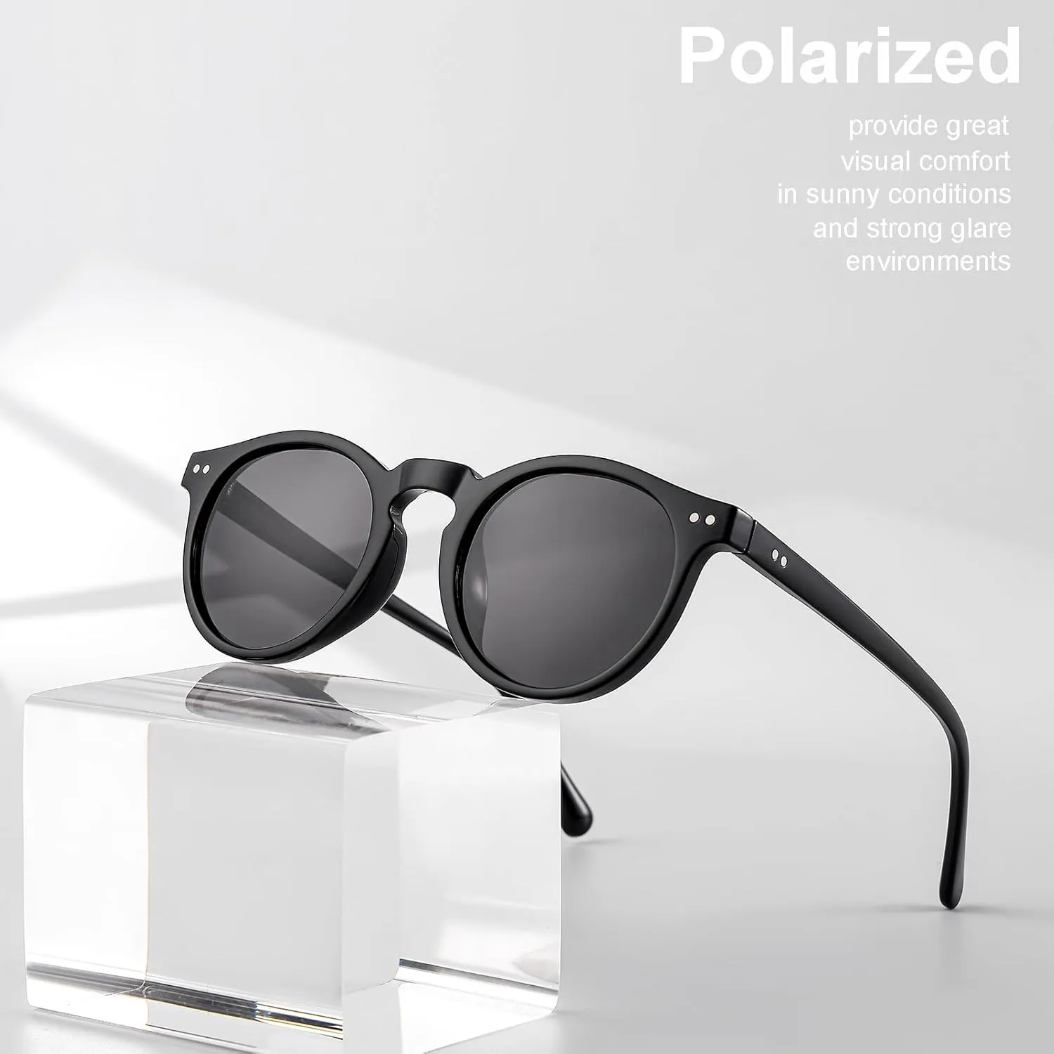 Gleyemor Fashion Polarized Round Sunglasses for Men Women Retro Vintage Acetate Frame Sunglasses