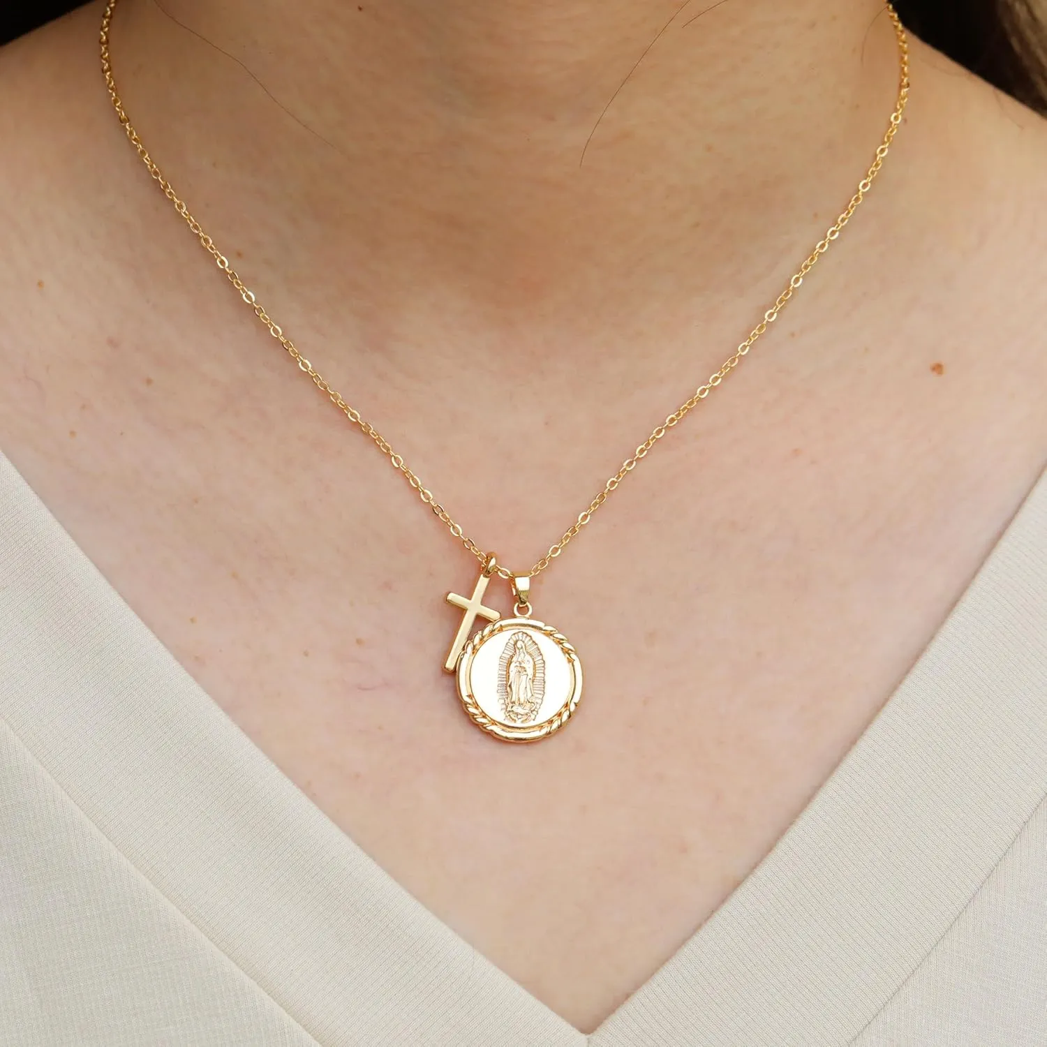 Gold Necklace for Women Virgin Mary Angel Butterfly Necklace Sister New Mom Friendship Necklace Birthday Christmas Gift
