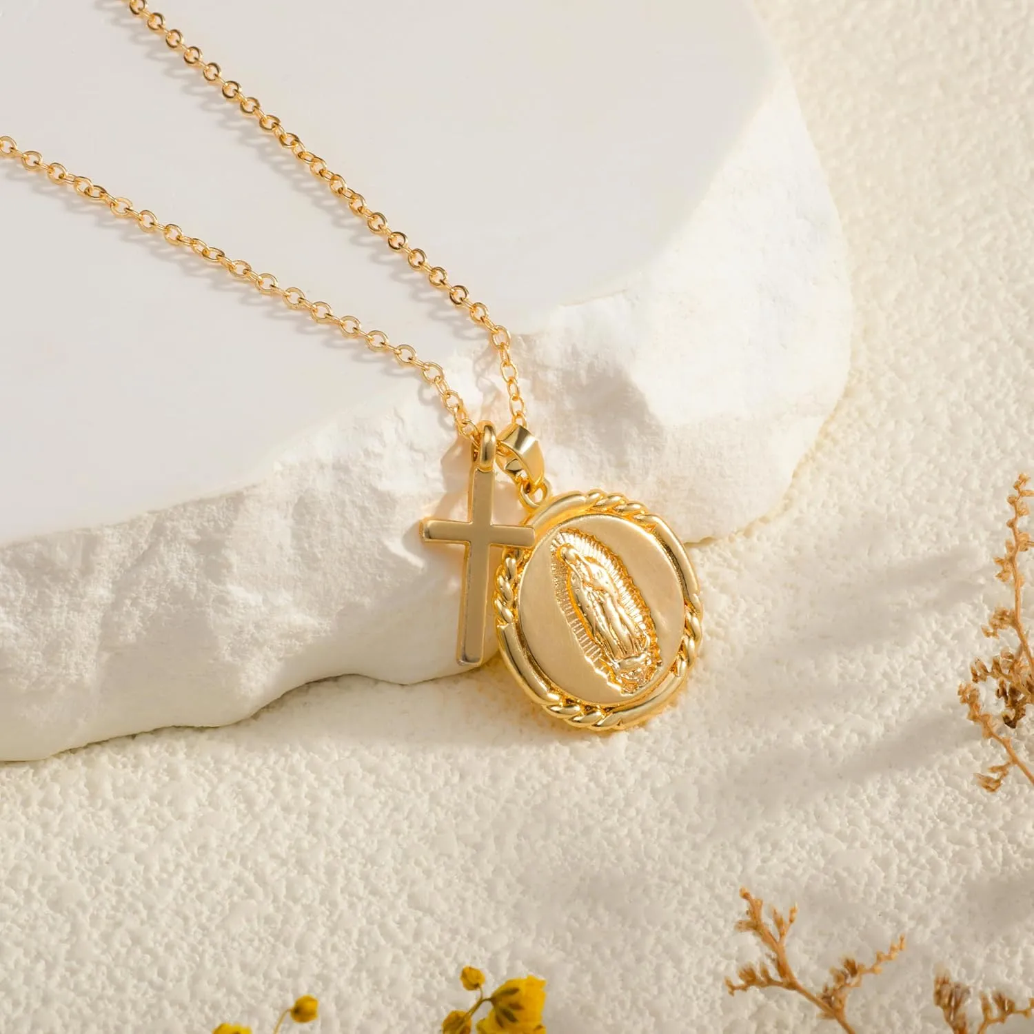 Gold Necklace for Women Virgin Mary Angel Butterfly Necklace Sister New Mom Friendship Necklace Birthday Christmas Gift
