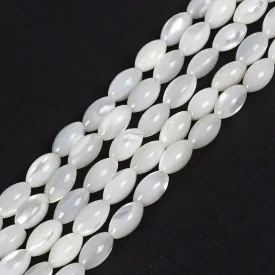 HAAMIIQII 6x9mm Natural Rice White Mother of Pearl Shell Beads Loose Gemstone Beads for Jewelry Making Strand 15 Inch (40-44pcs)