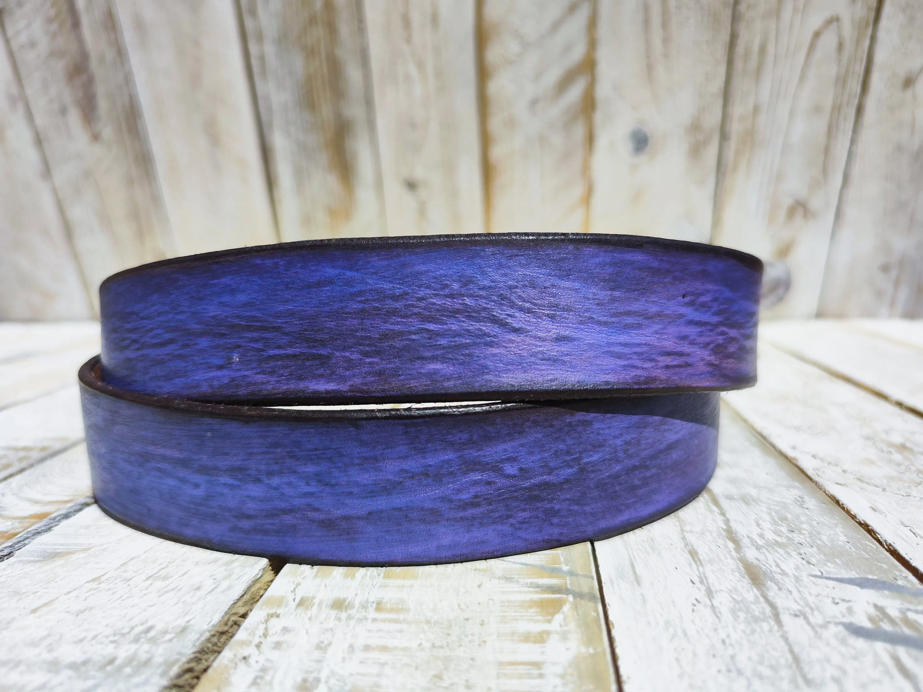 Handcrafted Purple Leather Belt with Black Wash and Ancient Gold Buckle - Regal Elegance