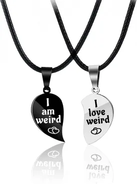 I Love Weird Broken Heart Puzzle Couple Friendship Pendant Necklace Set of 2 Bestie Long Distance Best Friends Valentines Day Gifts