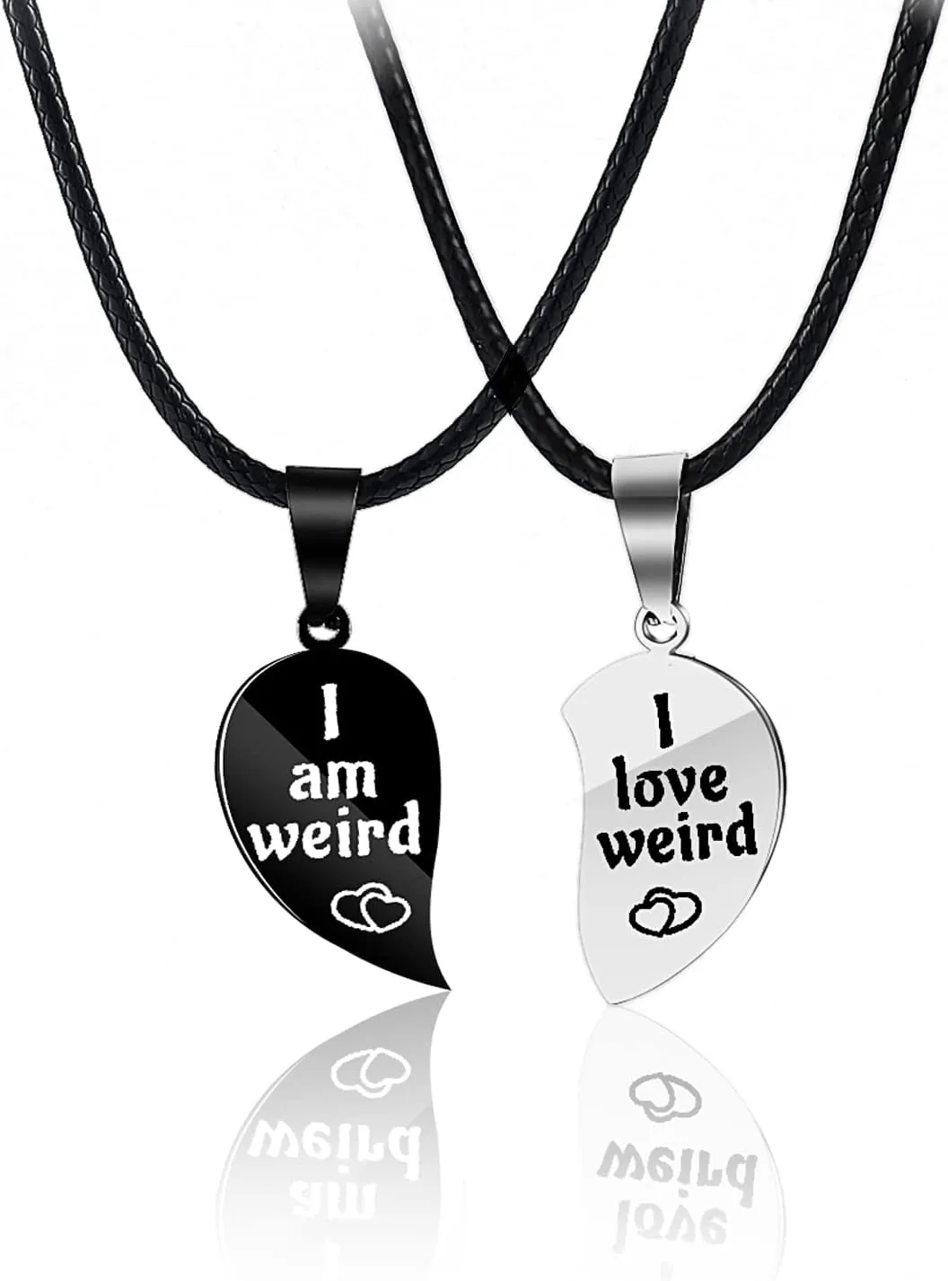 I Love Weird Broken Heart Puzzle Couple Friendship Pendant Necklace Set of 2 Bestie Long Distance Best Friends Valentines Day Gifts