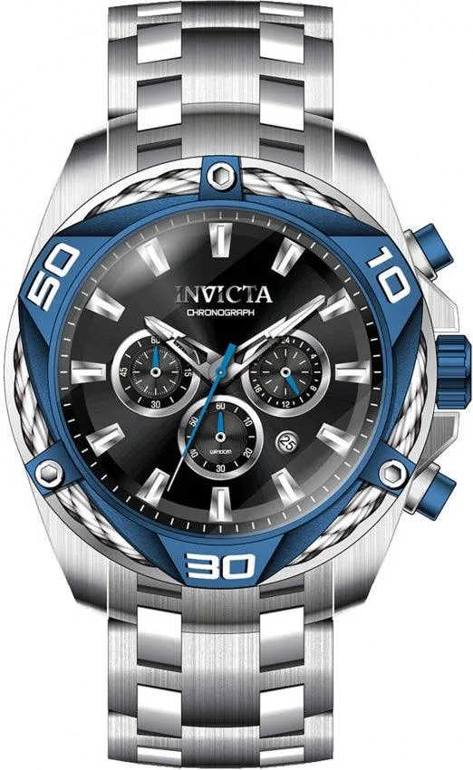 Invicta Men's Japanese Quartz Watch - Bolt Black Dial Silver Steel Bracelet | 38572
