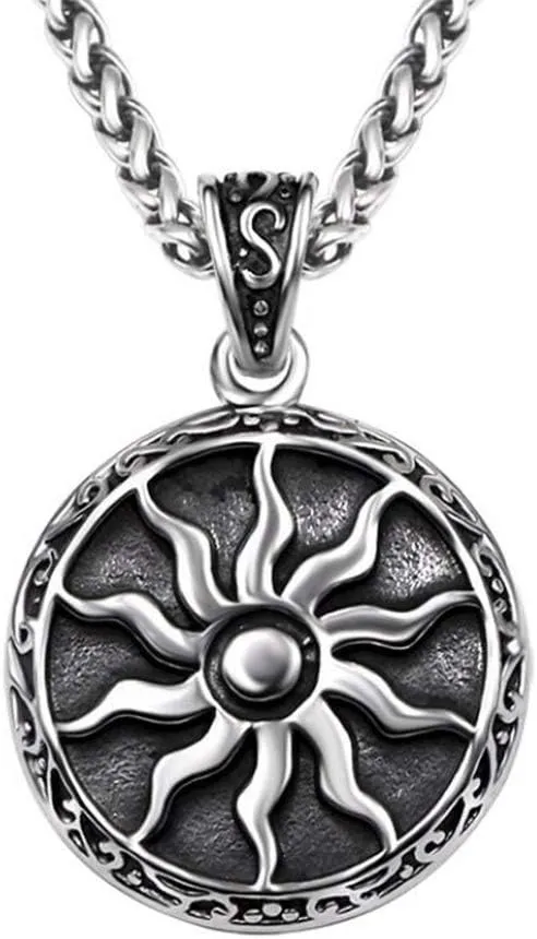 Jewelry Men Women 316L Stainless Steel Sun Pendant Necklace Punk Retro Vintage Style Amulet 22" Chain