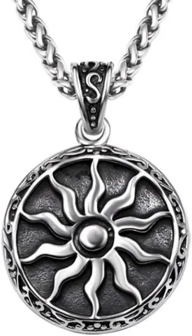 Jewelry Men Women 316L Stainless Steel Sun Pendant Necklace Punk Retro Vintage Style Amulet 22" Chain