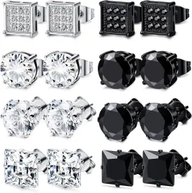 JOERICA 8 Pairs Stud Earrings for Women Men 316L Stainless Steel Hypoallergenic, Piercing Plugs Design, CZ Inlaid, Stylish & Comfortable Jewelry, Perfect for Sensitive Ears, Everyday Wear 3-8mm