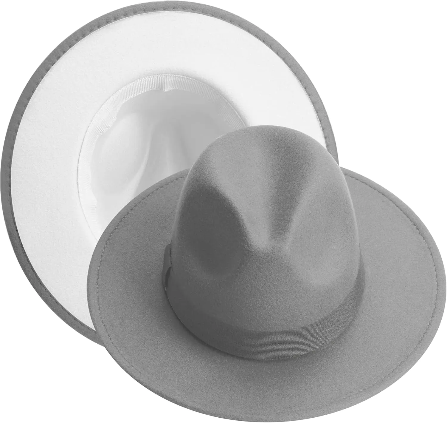 KUJUHA Fedora Hats for Mens/Womens Felt FedoraHats Two Tone Wide Brim Fedora Hats Rancher Hat