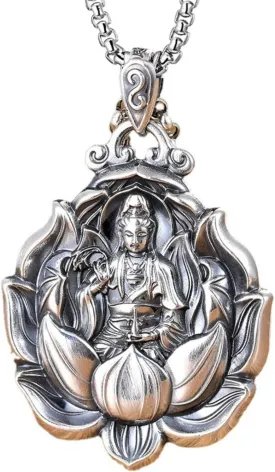 Laughing Buddha Necklace Sterling Quan Yin Pendant Lucky Keel Chain Amulet Feng Shui Jewelry Blessing Gift for Women Men