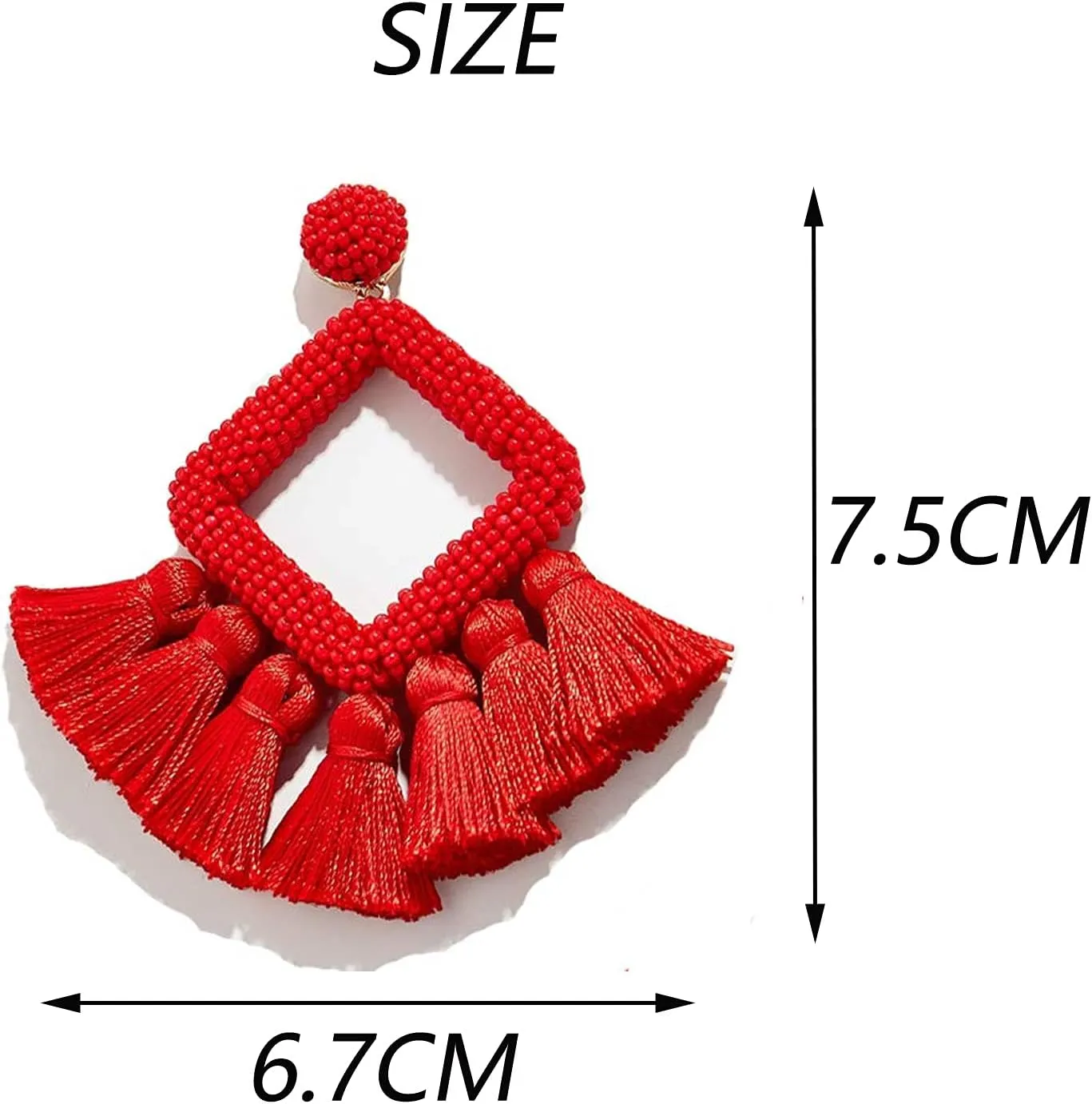 Long Tassel Earrings Statement Bohemian Pom Ball Handmade Drop Dangle Earrings for Women