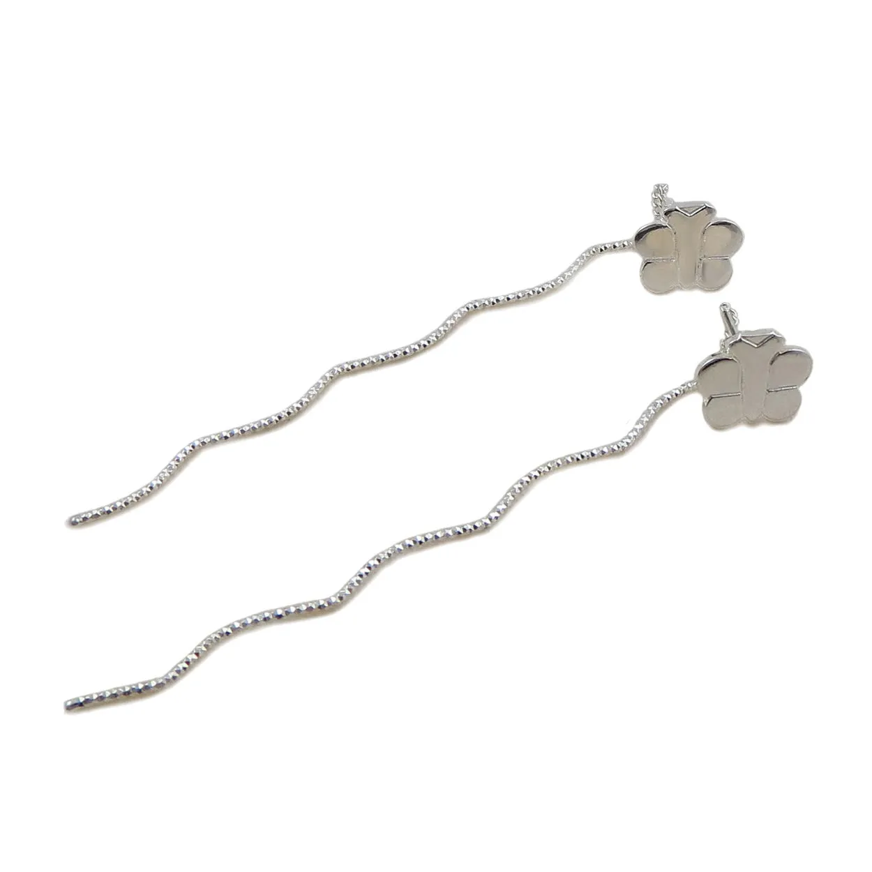 Long Threader 925 Sterling Silver Stick Drop Butterfly Earrings