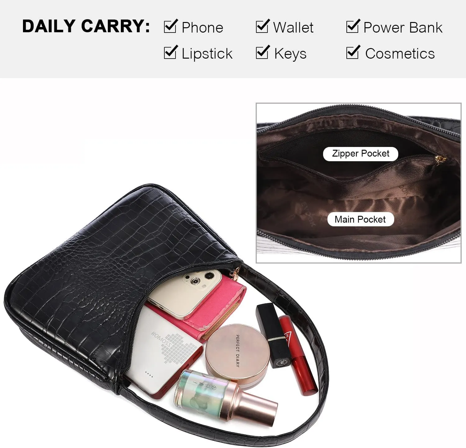 LOVEVOOK Shoulder Bag for Women, Small Purses Croc Pattern Clutch Purse Vegan Leather Little Purse Cute Mini Handbag