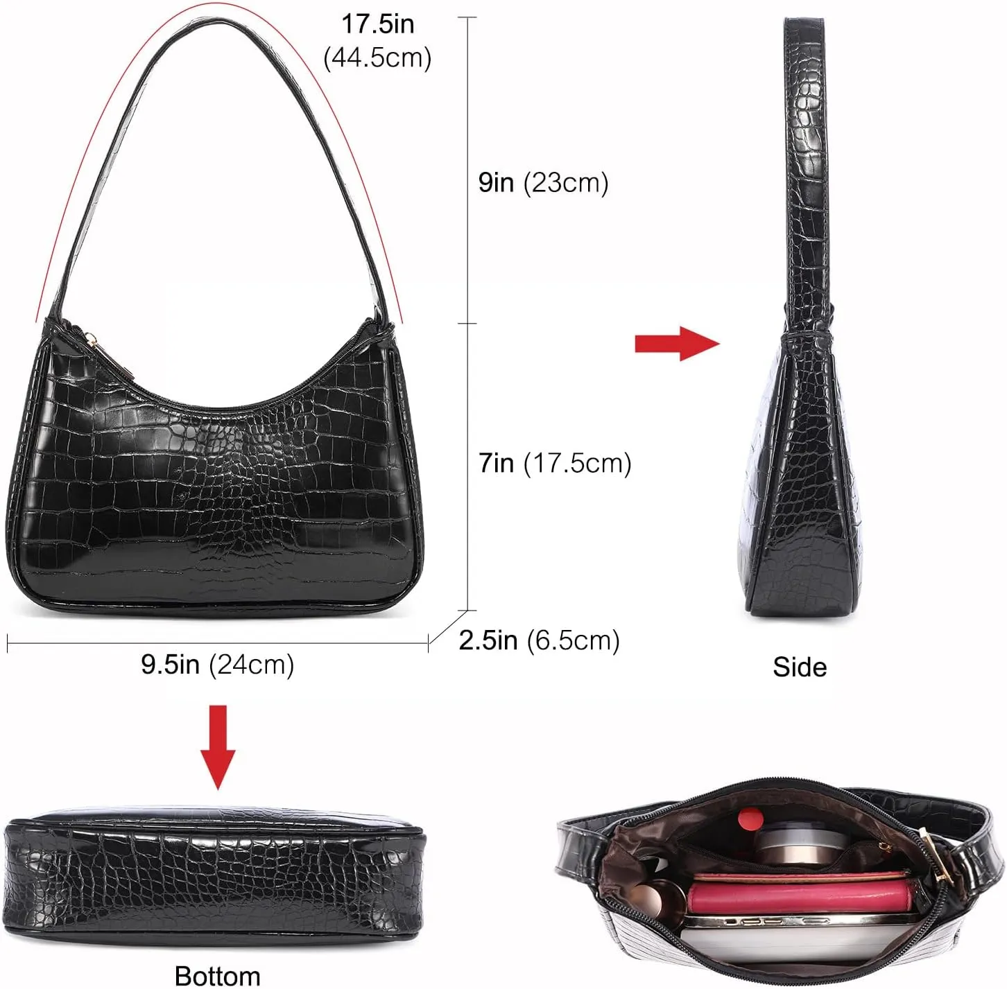 LOVEVOOK Shoulder Bag for Women, Small Purses Croc Pattern Clutch Purse Vegan Leather Little Purse Cute Mini Handbag