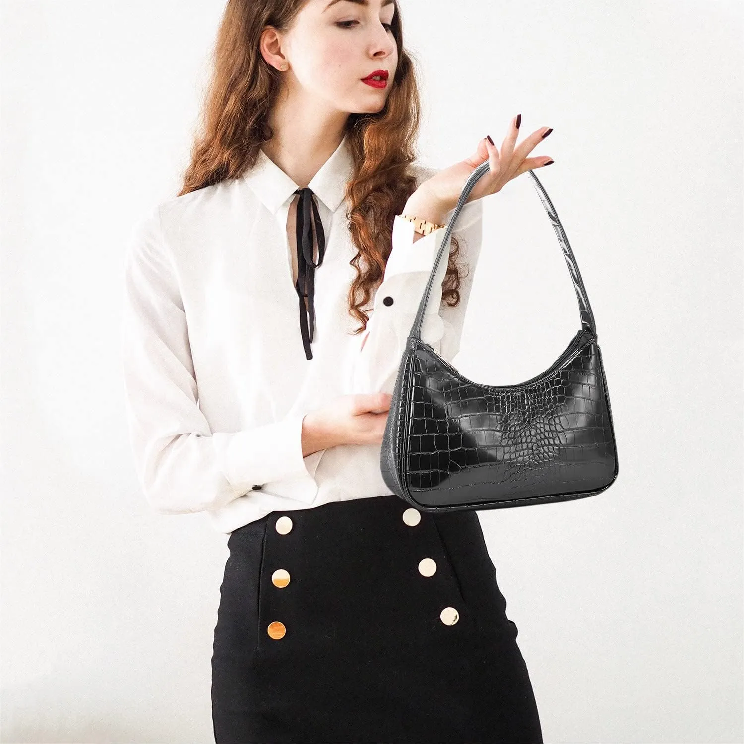 LOVEVOOK Shoulder Bag for Women, Small Purses Croc Pattern Clutch Purse Vegan Leather Little Purse Cute Mini Handbag