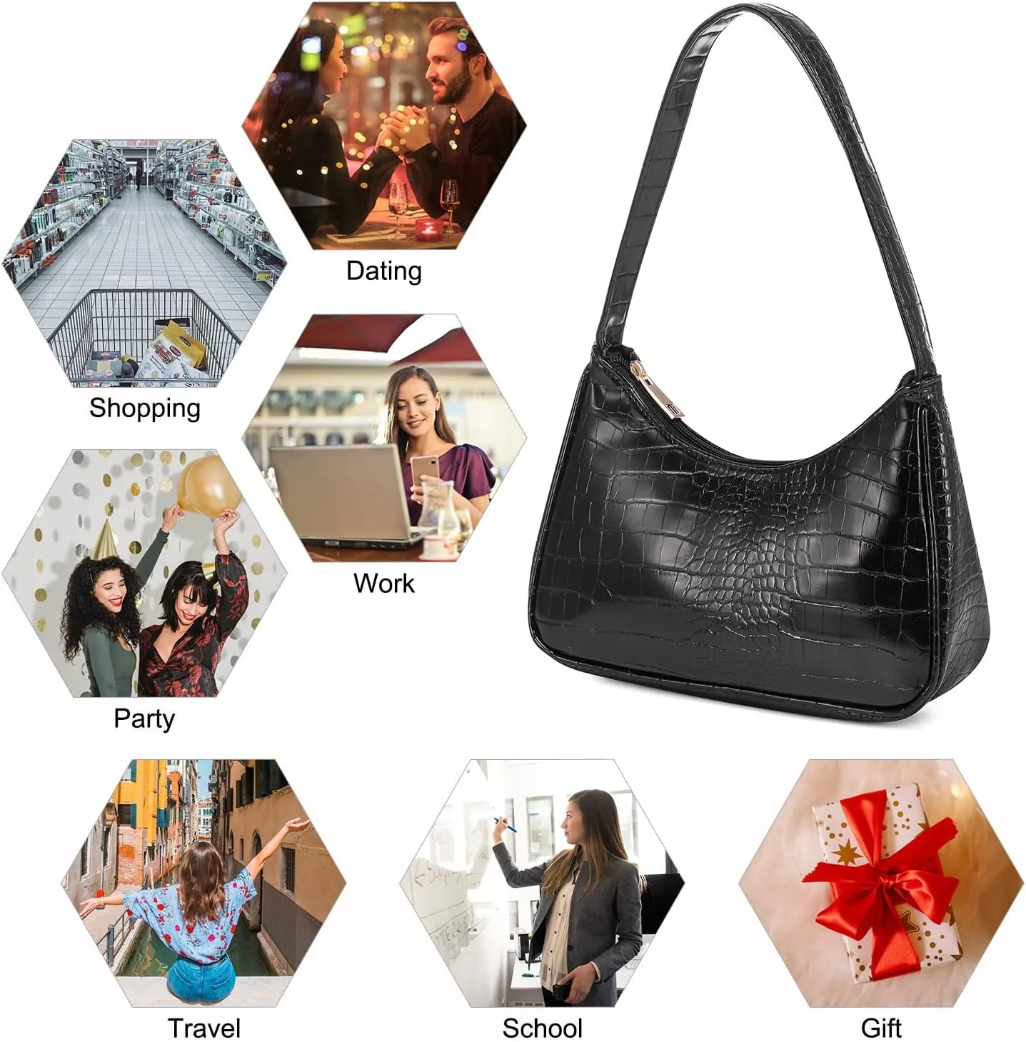 LOVEVOOK Shoulder Bag for Women, Small Purses Croc Pattern Clutch Purse Vegan Leather Little Purse Cute Mini Handbag