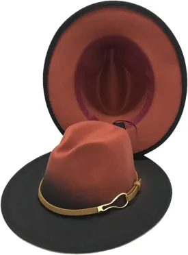 Men's Classic Wide Brim Fedora Hat for Men Women Gradient Color Panama Jazz Hats with Belt