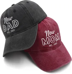 Mom and Dad Hats Est 2025 New Mom Dad Gifts Embroidered Mom Dad Hats Adjustable Baseball Cap New Parents Gifts
