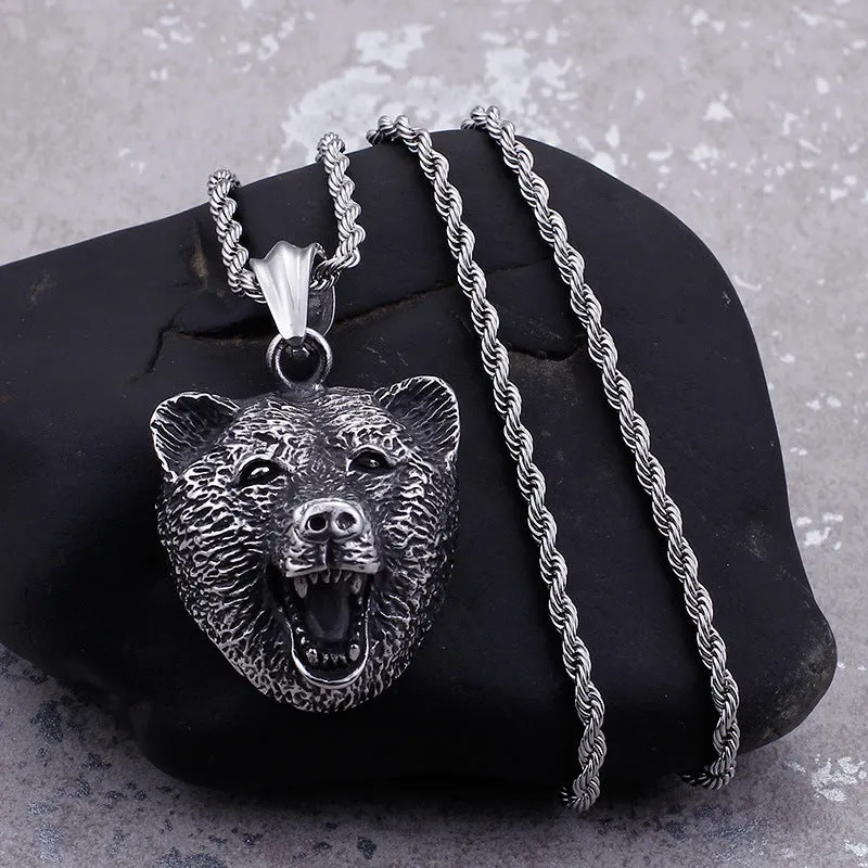 Nordic Bear Cartoon Pendant in Titanium Steel for Men and Women