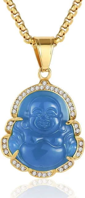 P.BLAKE Laughing Buddha Buddah Necklaces For Women Men, Ice Out Buddha Pendant For Men Women with Stainless Steel Gold Chain 24 inches