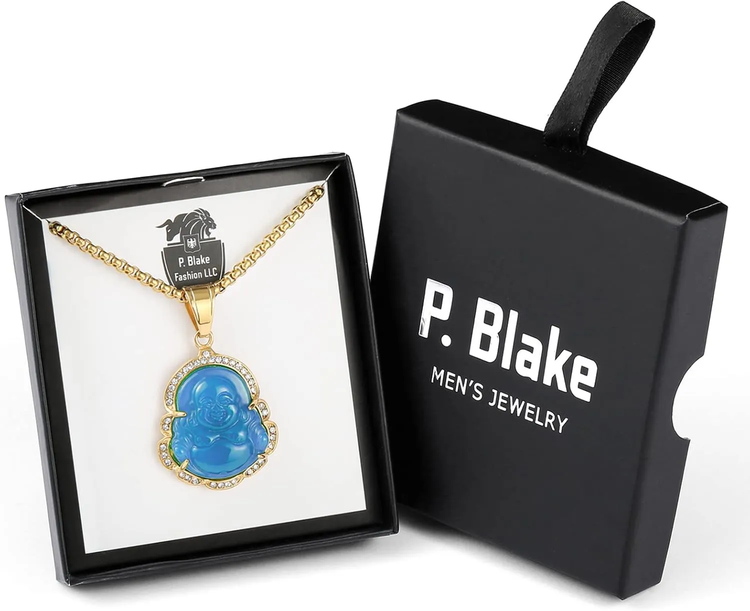 P.BLAKE Laughing Buddha Buddah Necklaces For Women Men, Ice Out Buddha Pendant For Men Women with Stainless Steel Gold Chain 24 inches