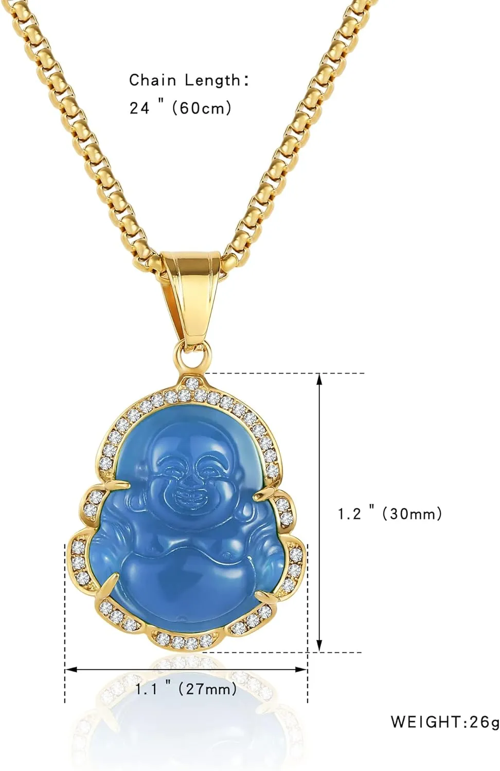 P.BLAKE Laughing Buddha Buddah Necklaces For Women Men, Ice Out Buddha Pendant For Men Women with Stainless Steel Gold Chain 24 inches