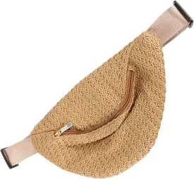 PRETYZOOM Hip Bag - Chest Bag Cross-Body Pouch Imitation Straw Woven Waist Fanny Pack Dark Brown