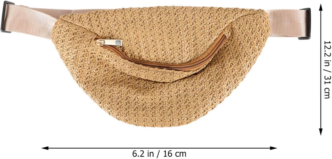 PRETYZOOM Hip Bag - Chest Bag Cross-Body Pouch Imitation Straw Woven Waist Fanny Pack Dark Brown
