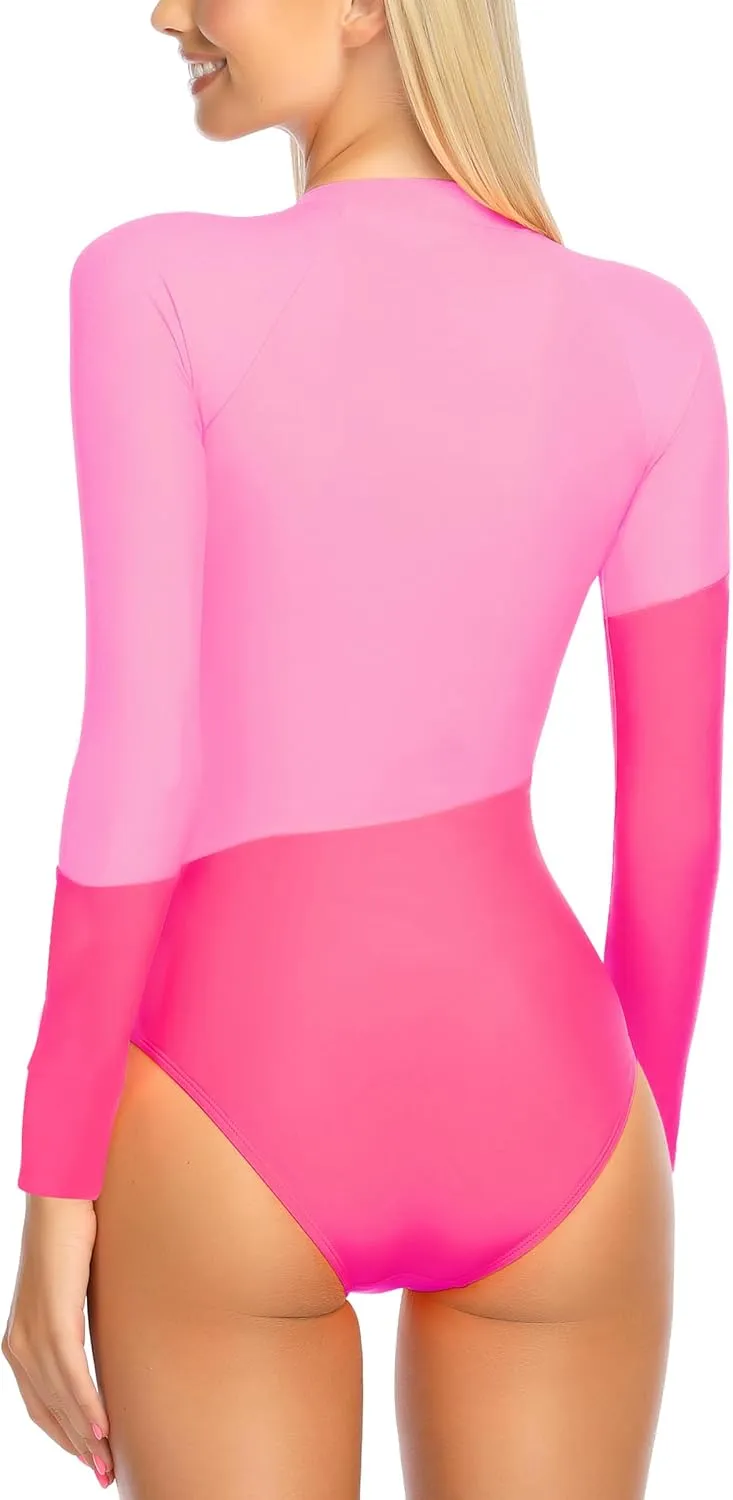 RELLECIGA Women's One Piece Swimsuits Long Sleeve Rash Guard UV Protection Surfing Swimsuit Bathing Suit
