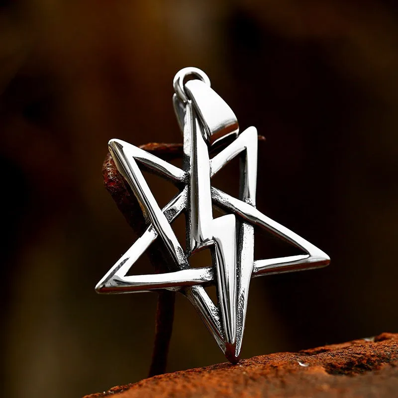 Retro Titanium Steel Pentagram Lightning Pendant for Men - Cross-Border Stainless Steel Jewelry
