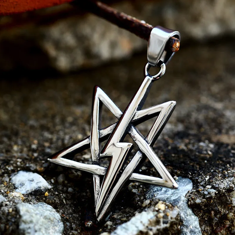 Retro Titanium Steel Pentagram Lightning Pendant for Men - Cross-Border Stainless Steel Jewelry
