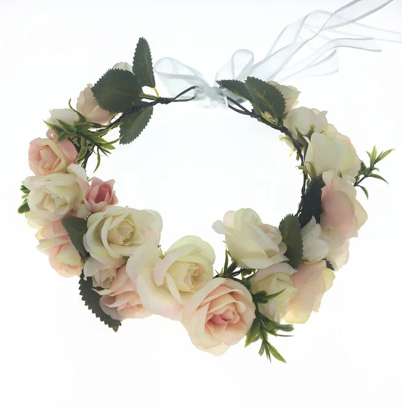 Rose Flower Crown Dark Pink White Or Champagne Flower Power Floral Hair Wreath Boho Festival Headband Great As A Wedding Headpiece For Bridesmaids Or Flower Girls Check Them Out!