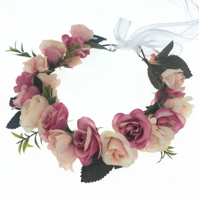 Rose Flower Crown Dark Pink White Or Champagne Flower Power Floral Hair Wreath Boho Festival Headband Great As A Wedding Headpiece For Bridesmaids Or Flower Girls Check Them Out!