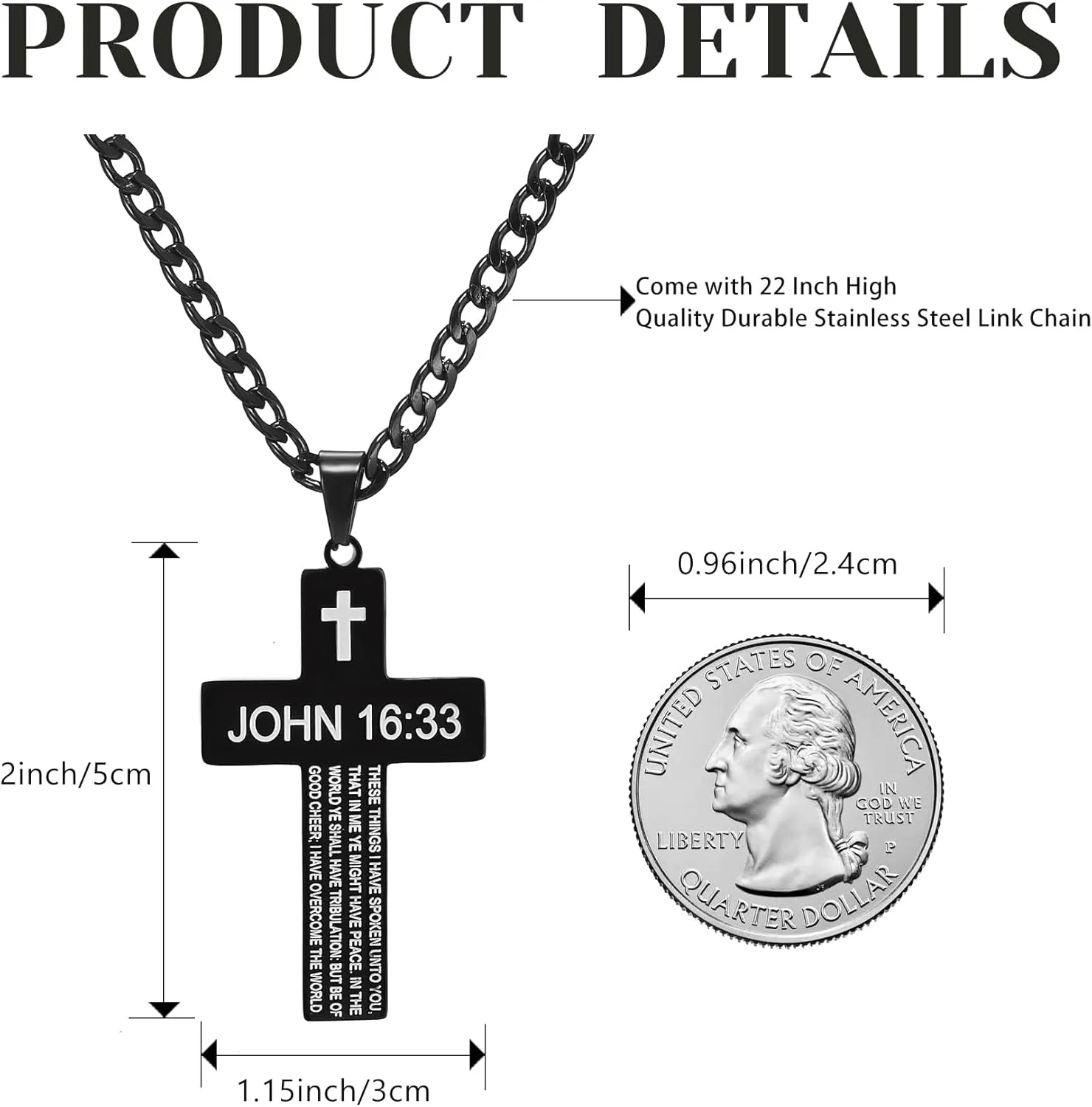 SKQIR Cross Necklace for Men with Bible Verse, Christian Religious Scripture First Communion Cross Chain Pendant for Boys Jewelry Easter Basket Essentials Stuffers Graduation Gifts