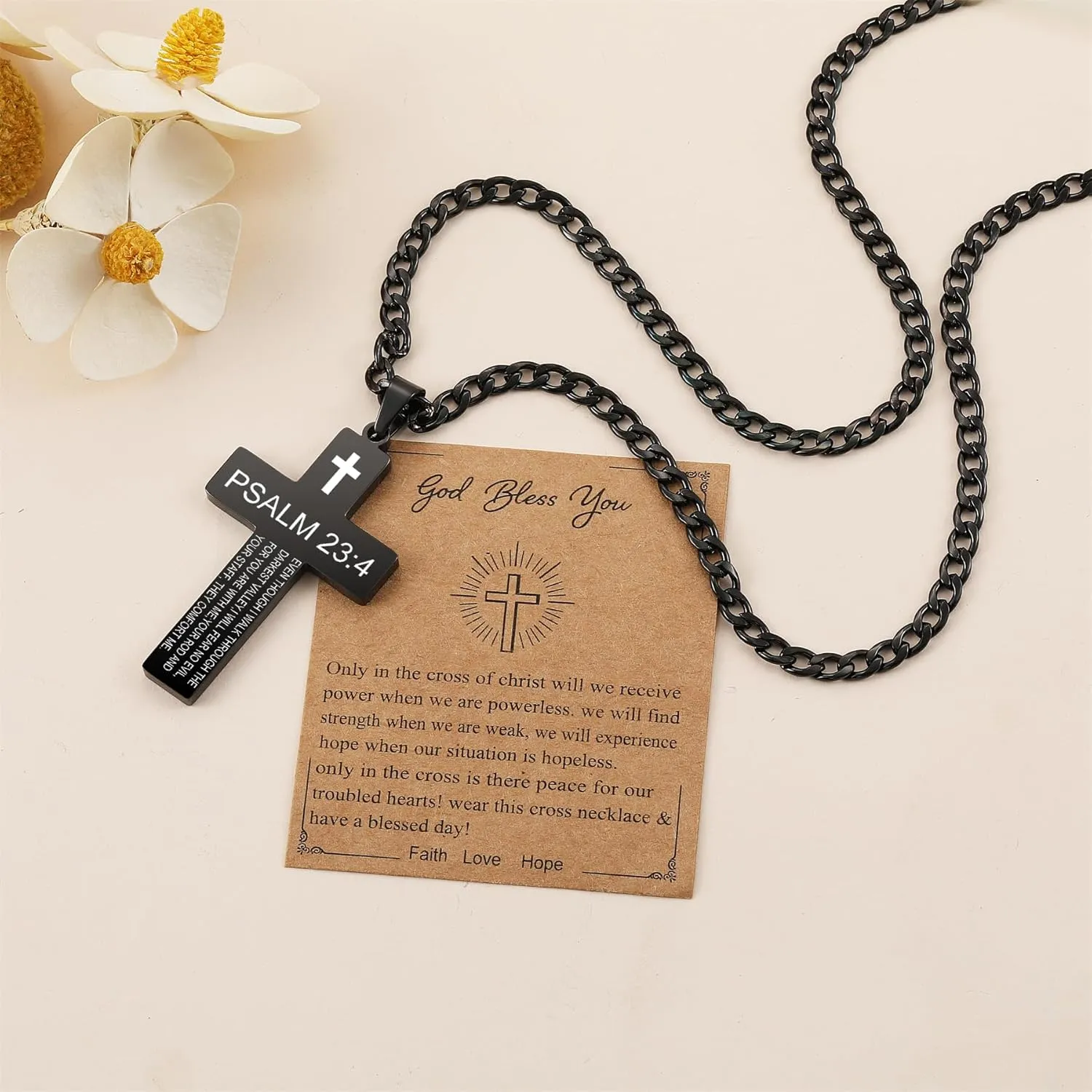 SKQIR Cross Necklace for Men with Bible Verse, Christian Religious Scripture First Communion Cross Chain Pendant for Boys Jewelry Easter Basket Essentials Stuffers Graduation Gifts