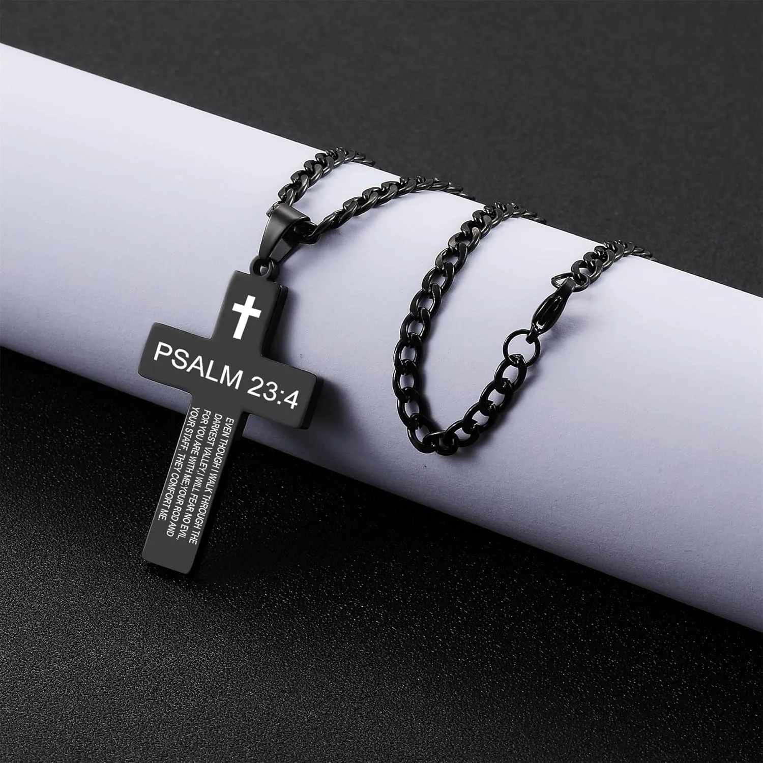 SKQIR Cross Necklace for Men with Bible Verse, Christian Religious Scripture First Communion Cross Chain Pendant for Boys Jewelry Easter Basket Essentials Stuffers Graduation Gifts