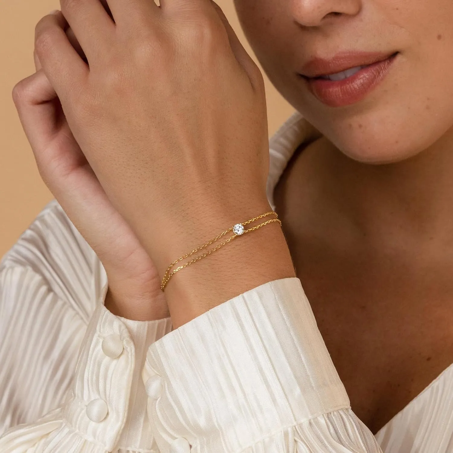 SLOONG Gold Bracelets for Women Trendy, 14K Real Gold Plated Dainty Stackable Pearl Snake Chain CZ Heart Pendant Bracelets, Layered Waterproof Jewelry Gift for Women Adjustable 6" 2"