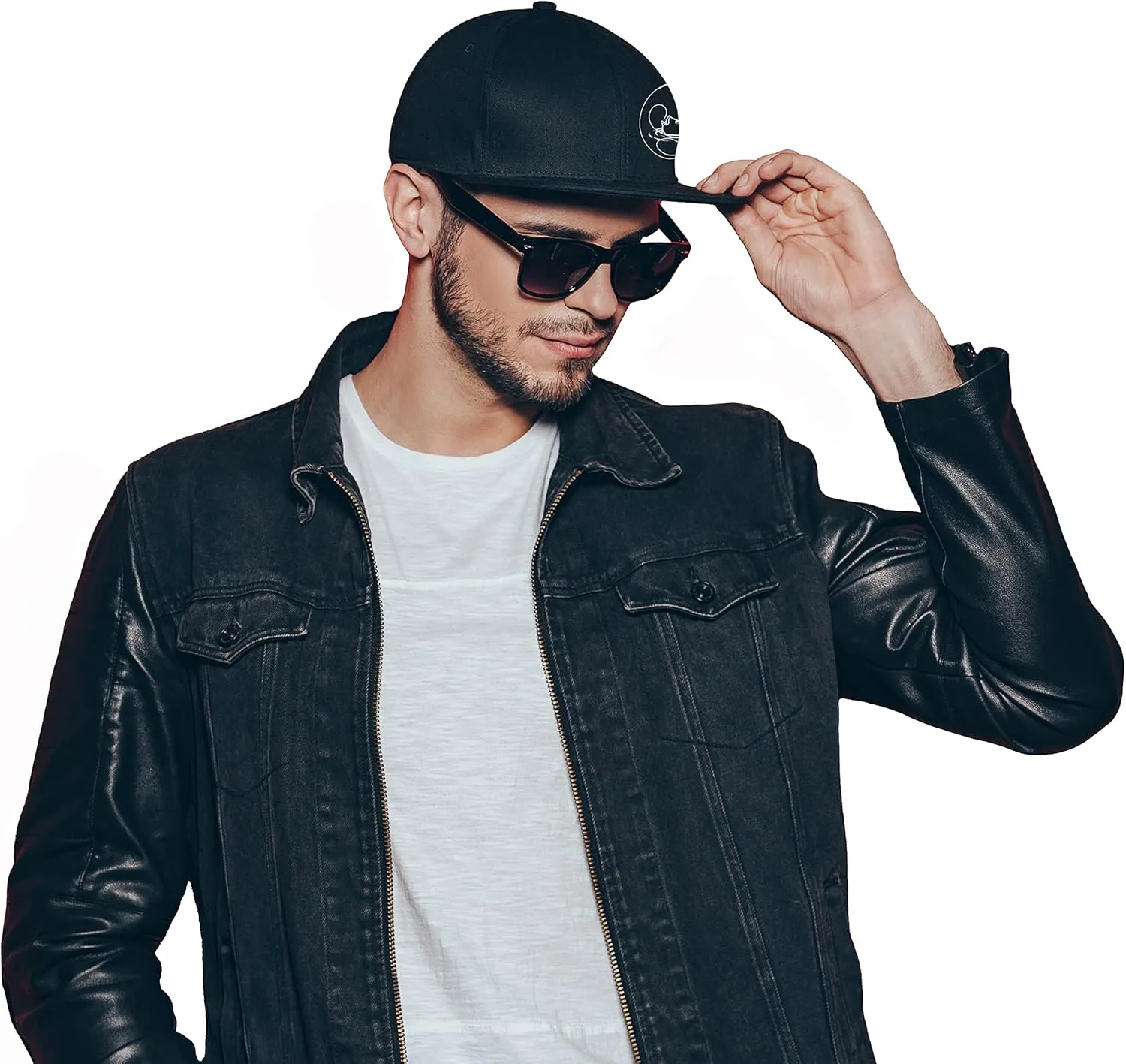 Snap Backpack Hat for Men Skull Hat Snapback Hats Flat Bill Baseball Cap Adjustable Skeleton Hand Black