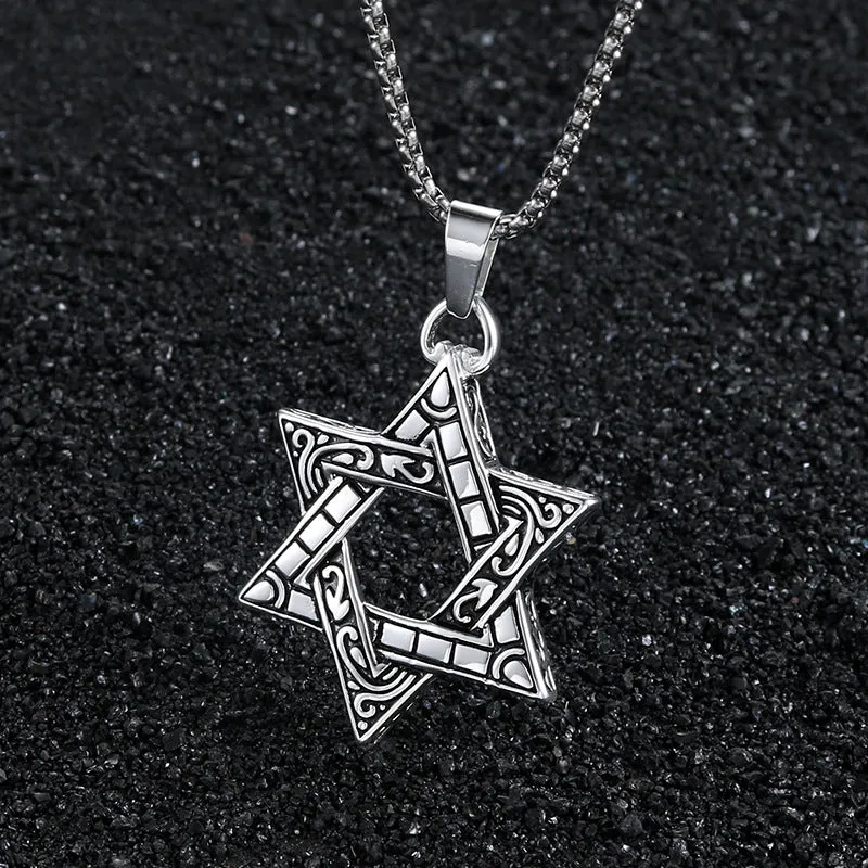 Stylish Men's Hexagram Pendant - Personalized Titanium Steel Jewelry for Retro Punk Fashion