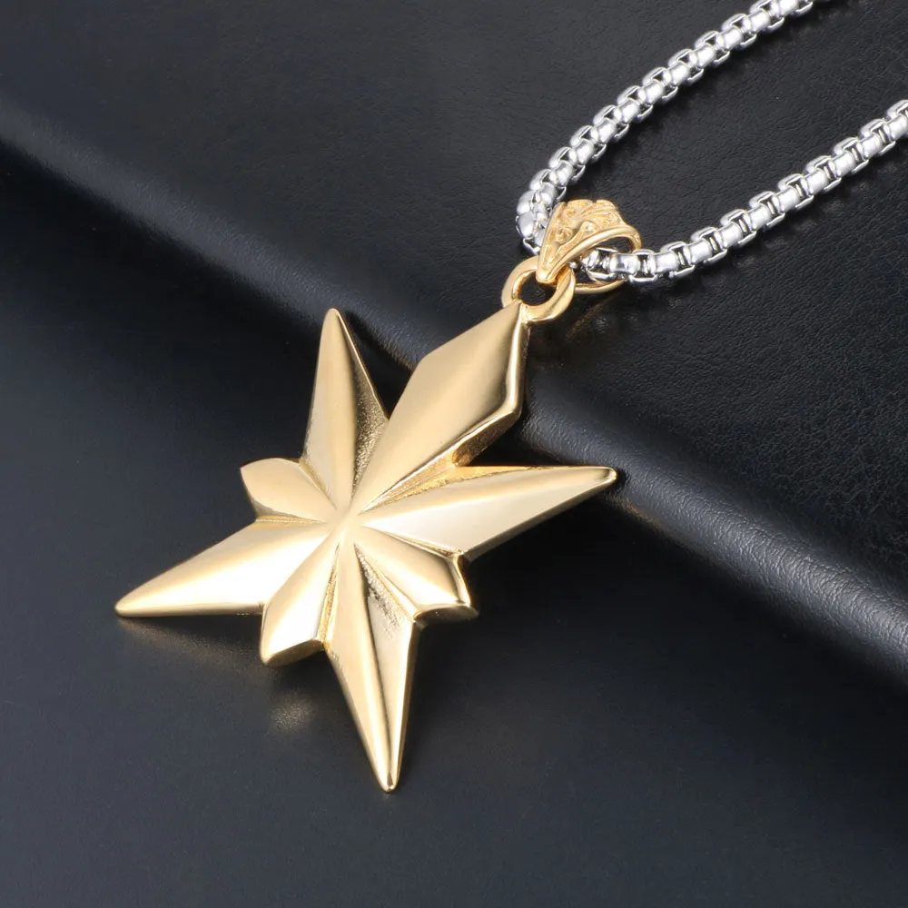 Stylish Titanium Steel Octagram Pendant Necklace for Men - Personalized Star Flower Design