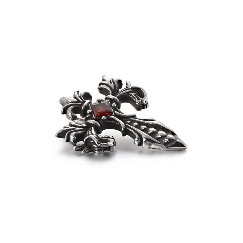 Titanium Steel Retro Dragon Warrior Cross Pendant, Stylish Zircon-Studded Stainless Steel Jewelry for Men