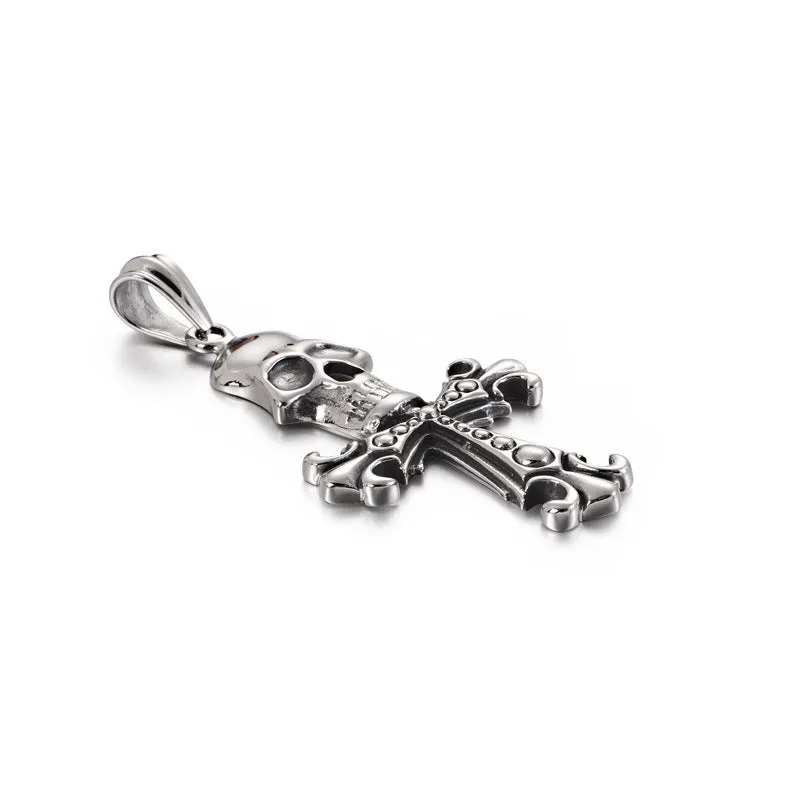 Titanium Steel Retro Dragon Warrior Cross Pendant, Stylish Zircon-Studded Stainless Steel Jewelry for Men