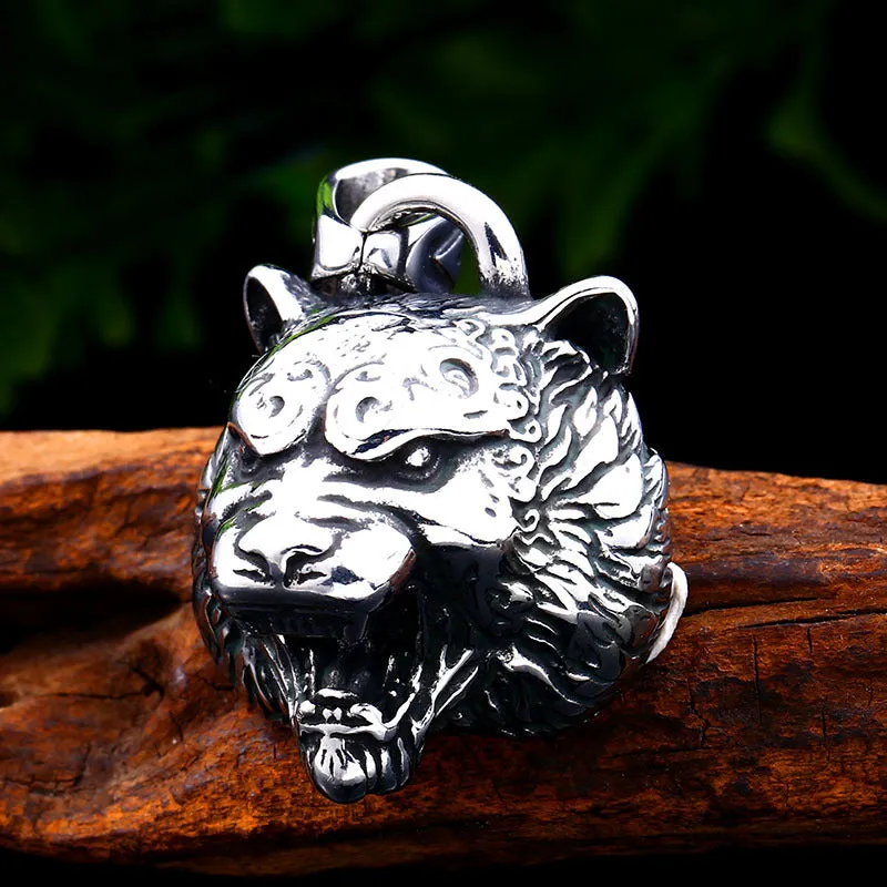 Titanium Steel Tiger Head Pendant for Men - European and American Retro Style Jewelry