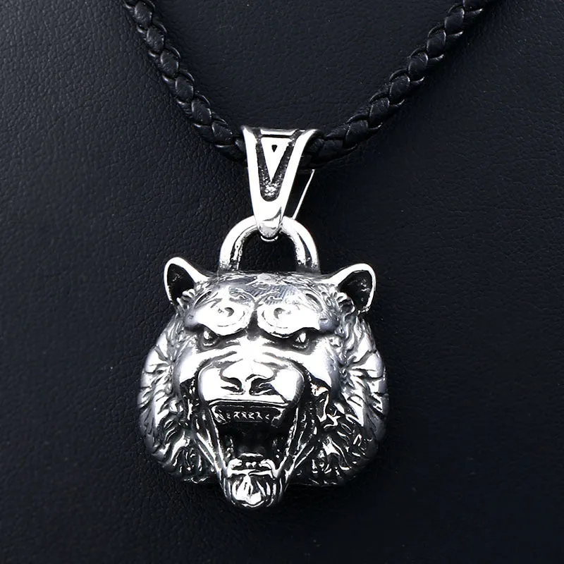 Titanium Steel Tiger Head Pendant for Men - European and American Retro Style Jewelry